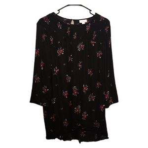 J jill black with red floral print long top/ dress size Large